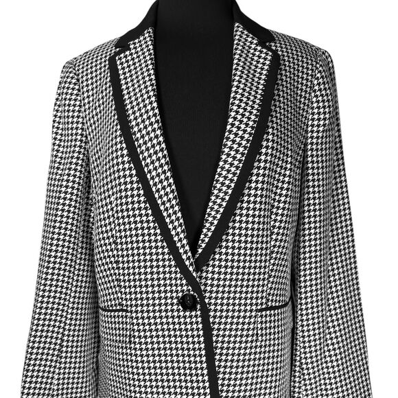 Kasper Women's Blazer Black White Houndstooth Check Career Suit Jacket 14 NWT - Picture 4 of 9